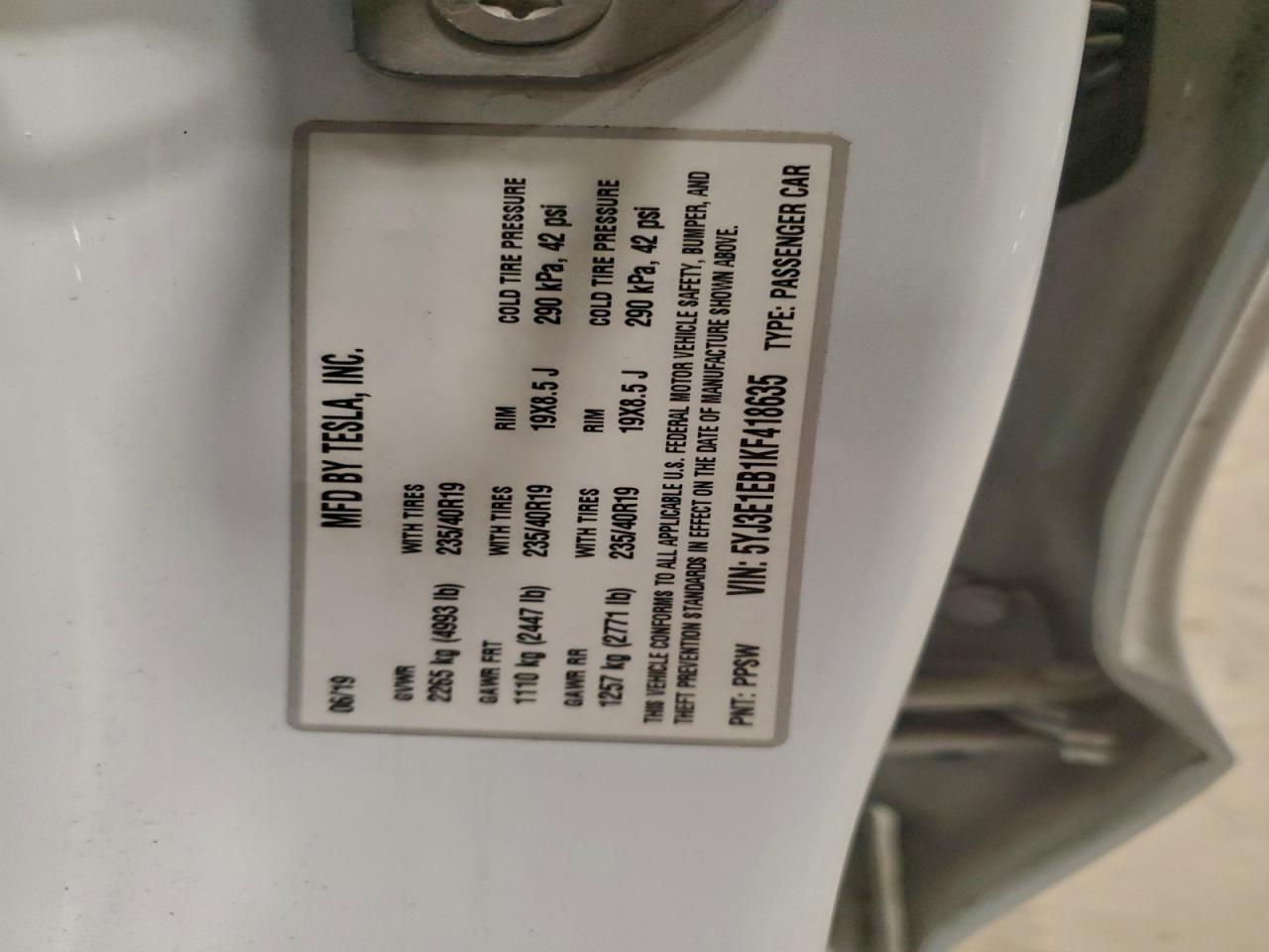 2019 TESLA MODEL 3 photo 12