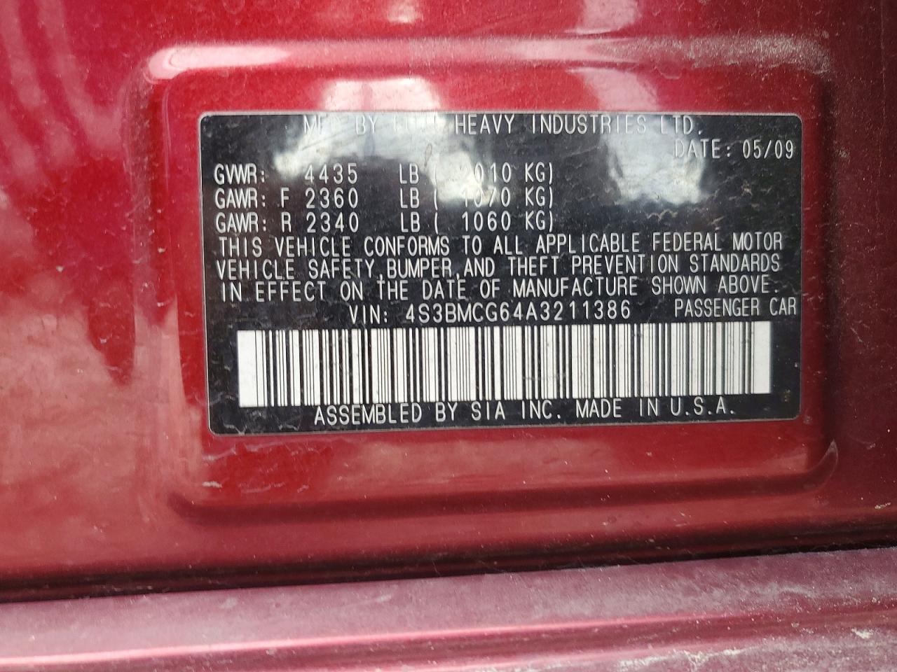 2010 SUBARU LEGACY 2.5I PREMIUM photo 13