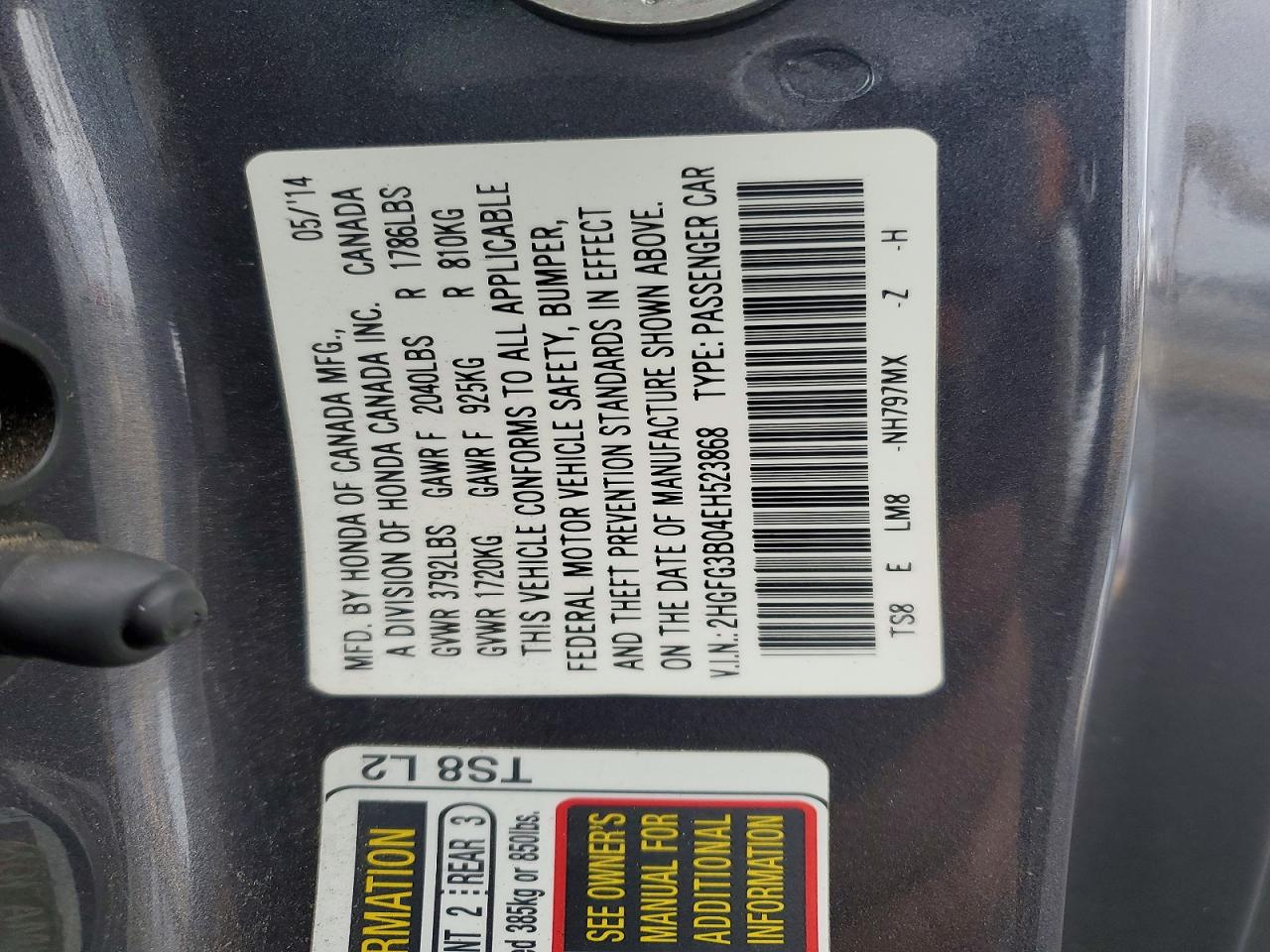 2014 HONDA CIVIC EXL photo 12