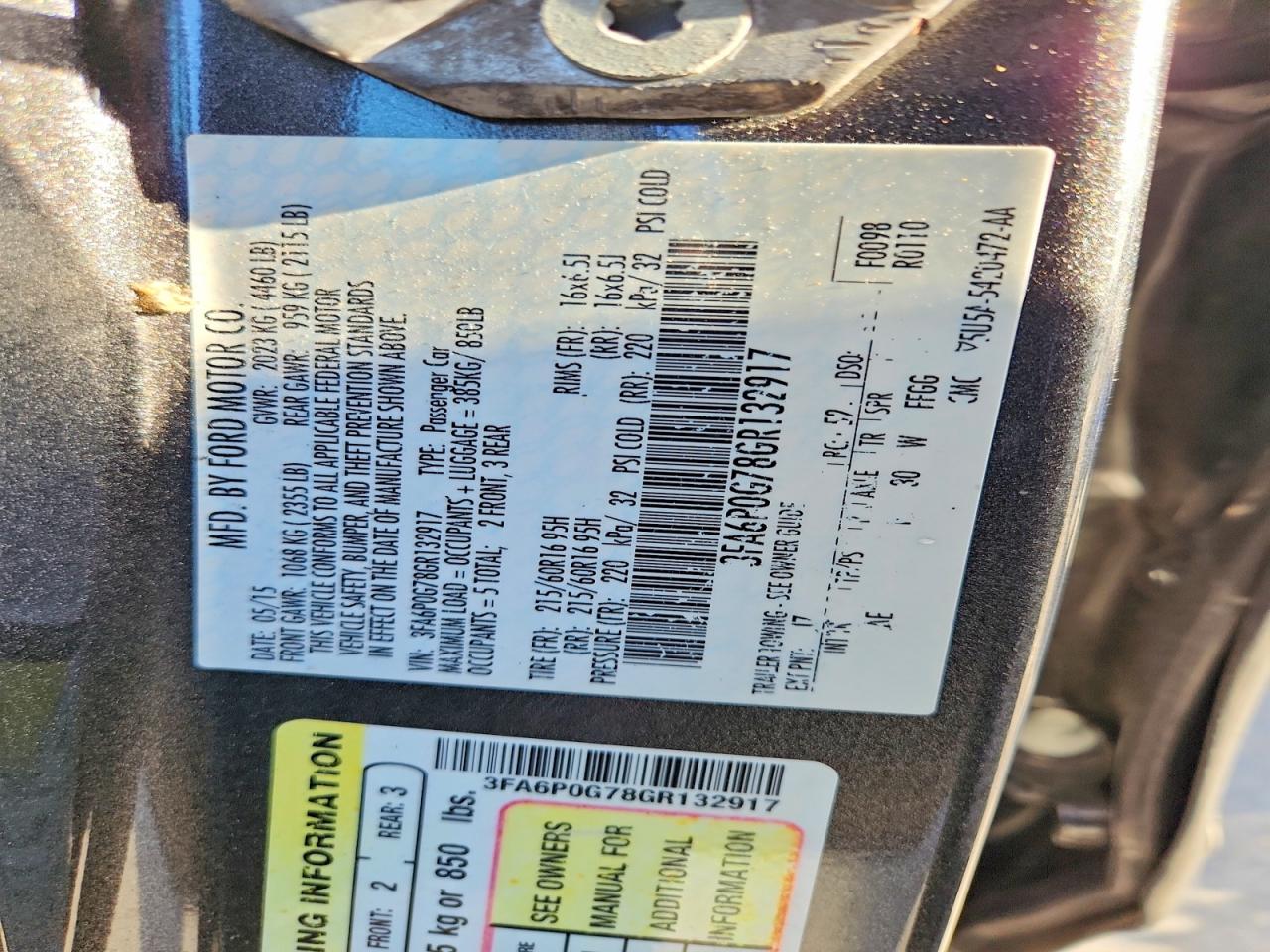2016 FORD FUSION photo 12