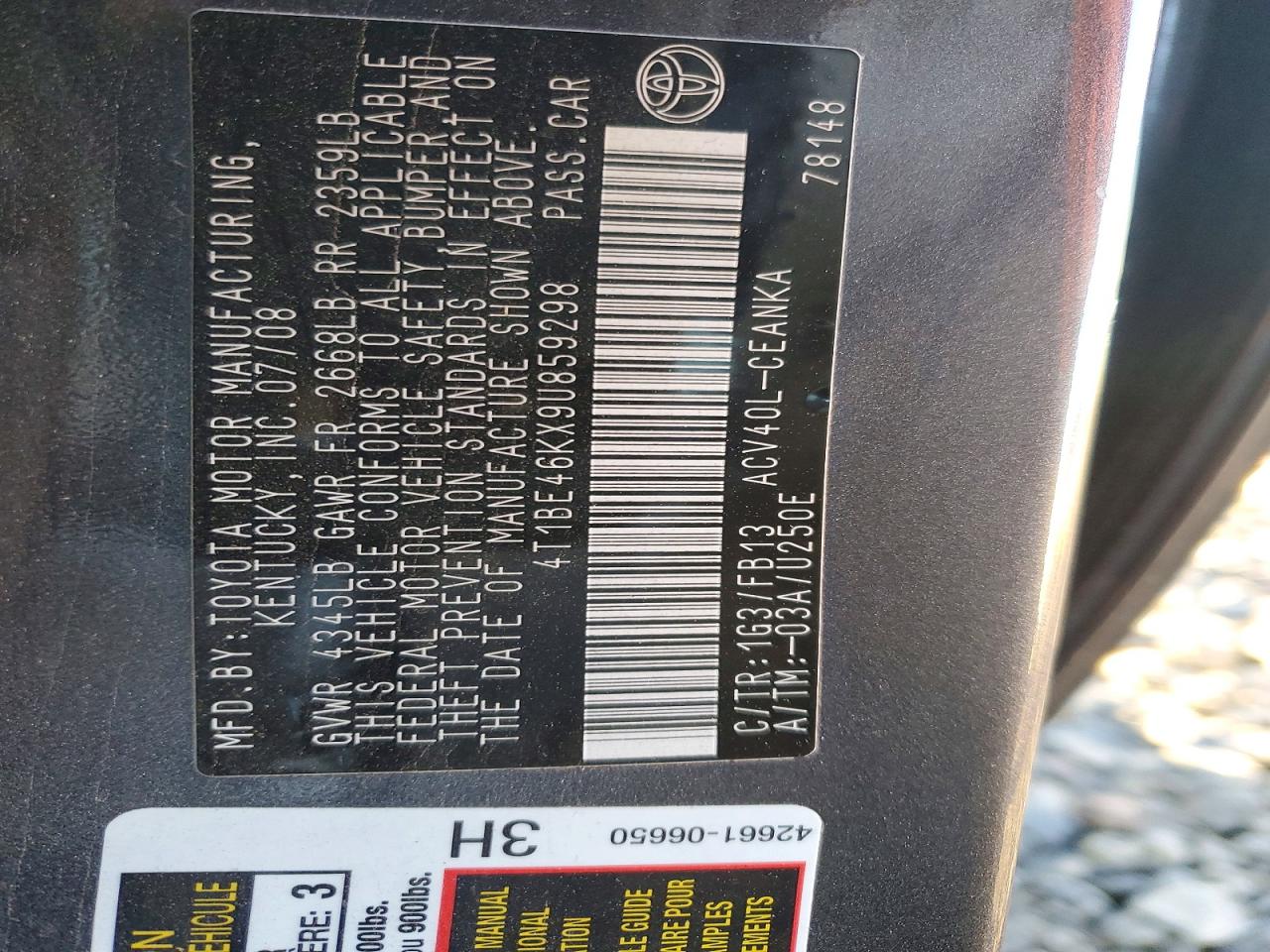 2009 TOYOTA CAMRY BASE photo 13