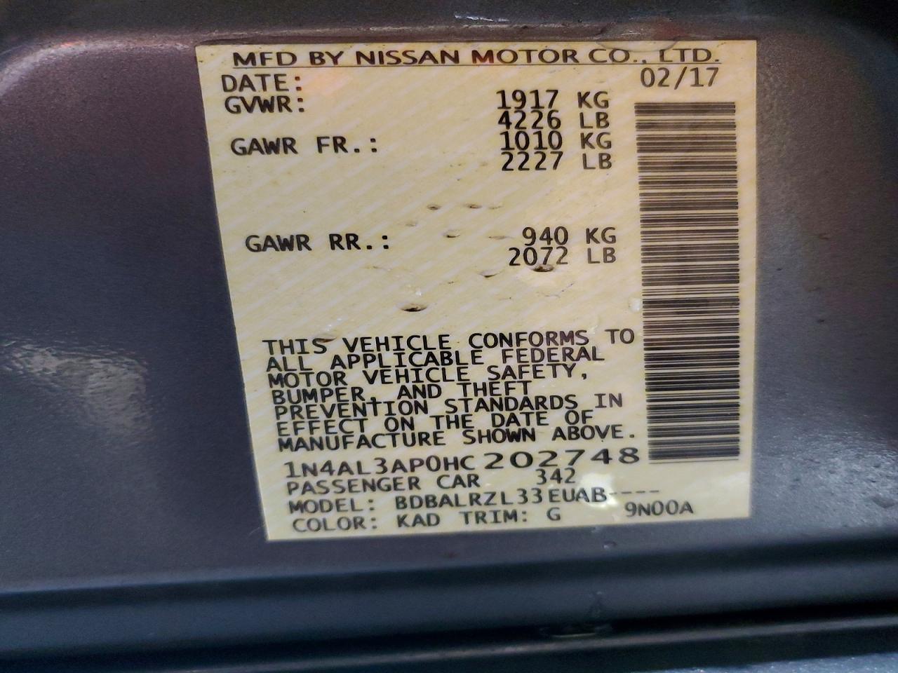 2017 NISSAN ALTIMA 2.5 photo 14
