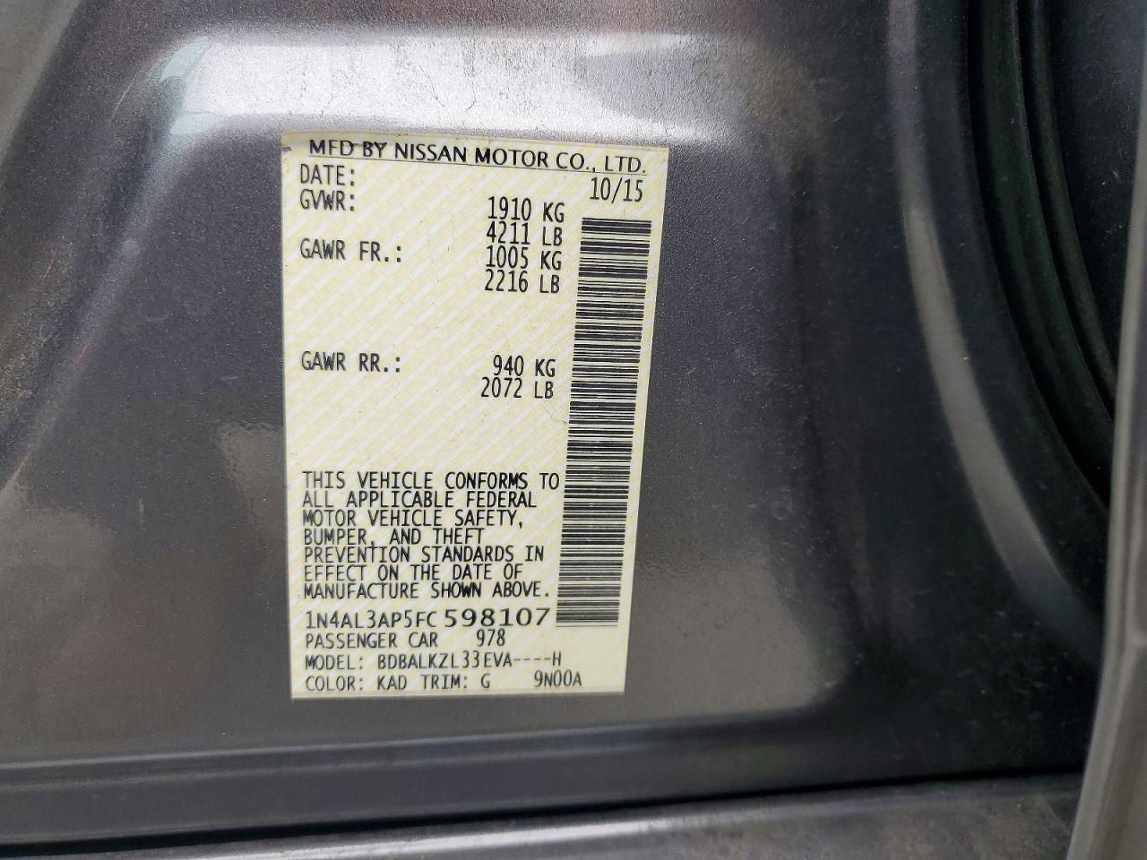2015 NISSAN ALTIMA 2.5 photo 12