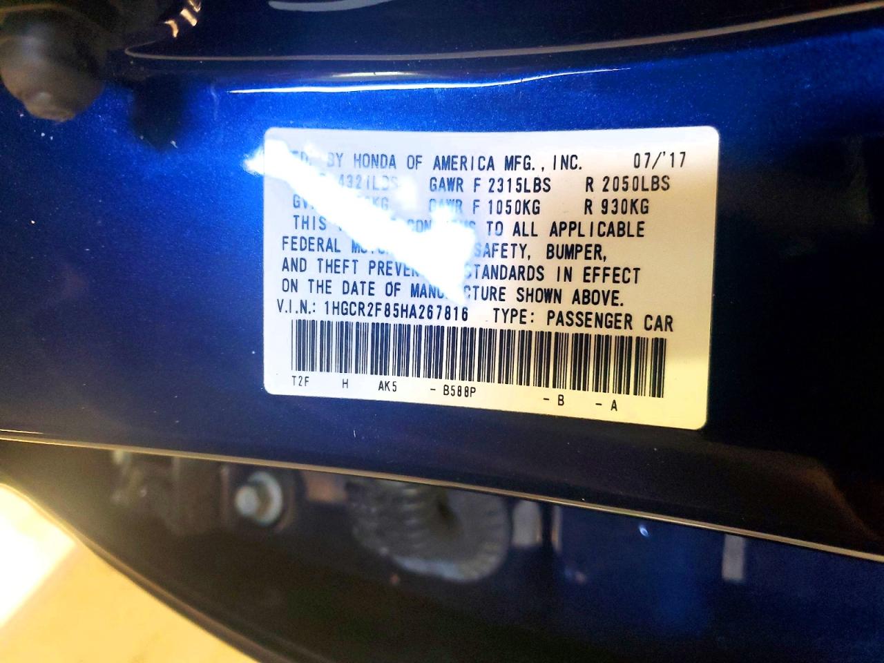 2017 HONDA ACCORD EXL photo 23