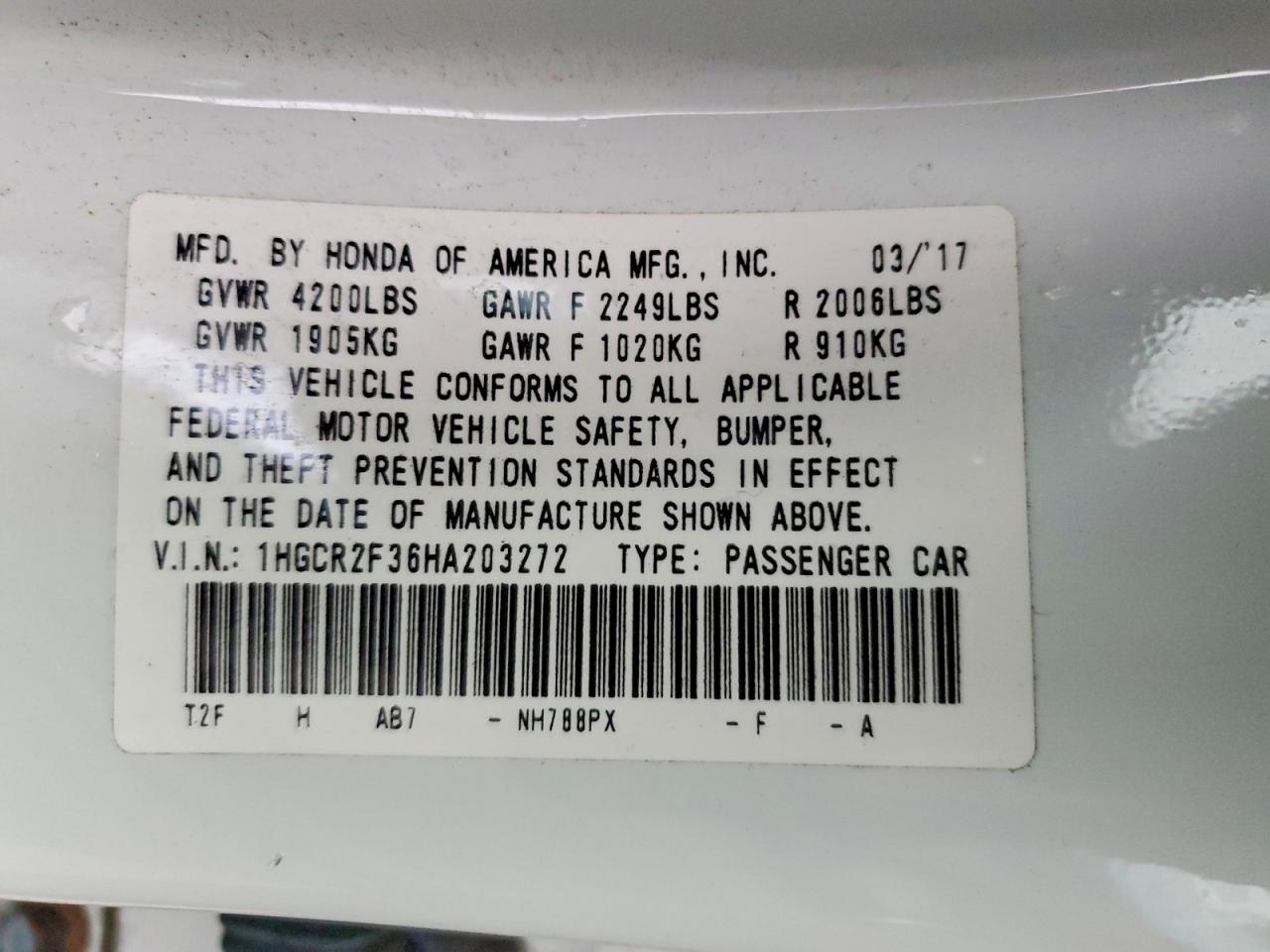 2017 HONDA ACCORD LX photo 12