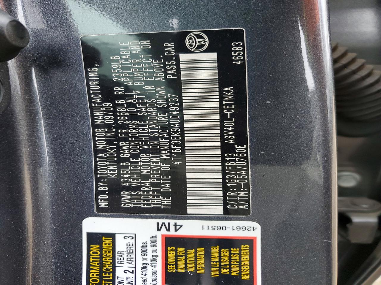 2010 TOYOTA CAMRY BASE photo 12
