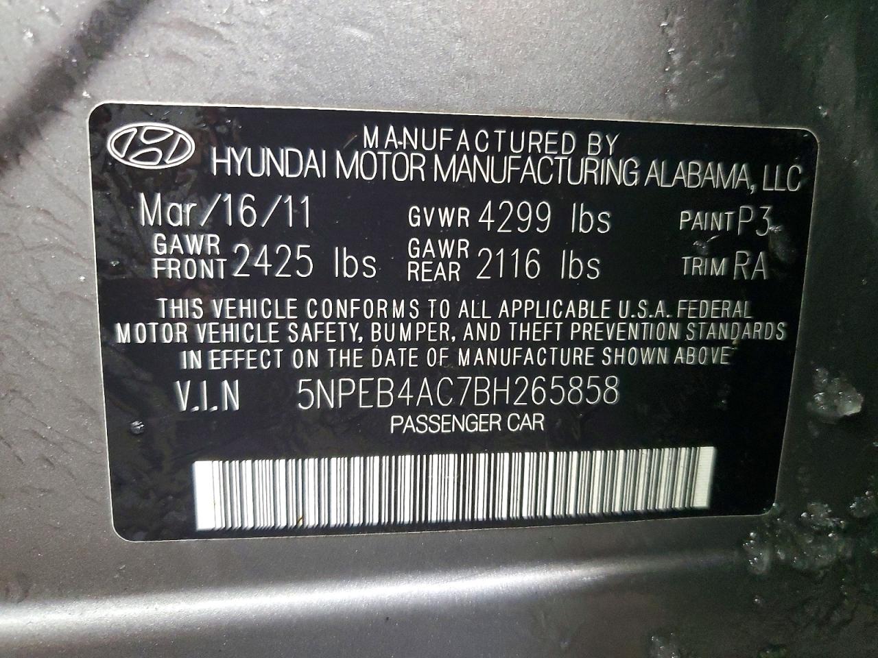 2011 HYUNDAI SONATA GLS photo 12