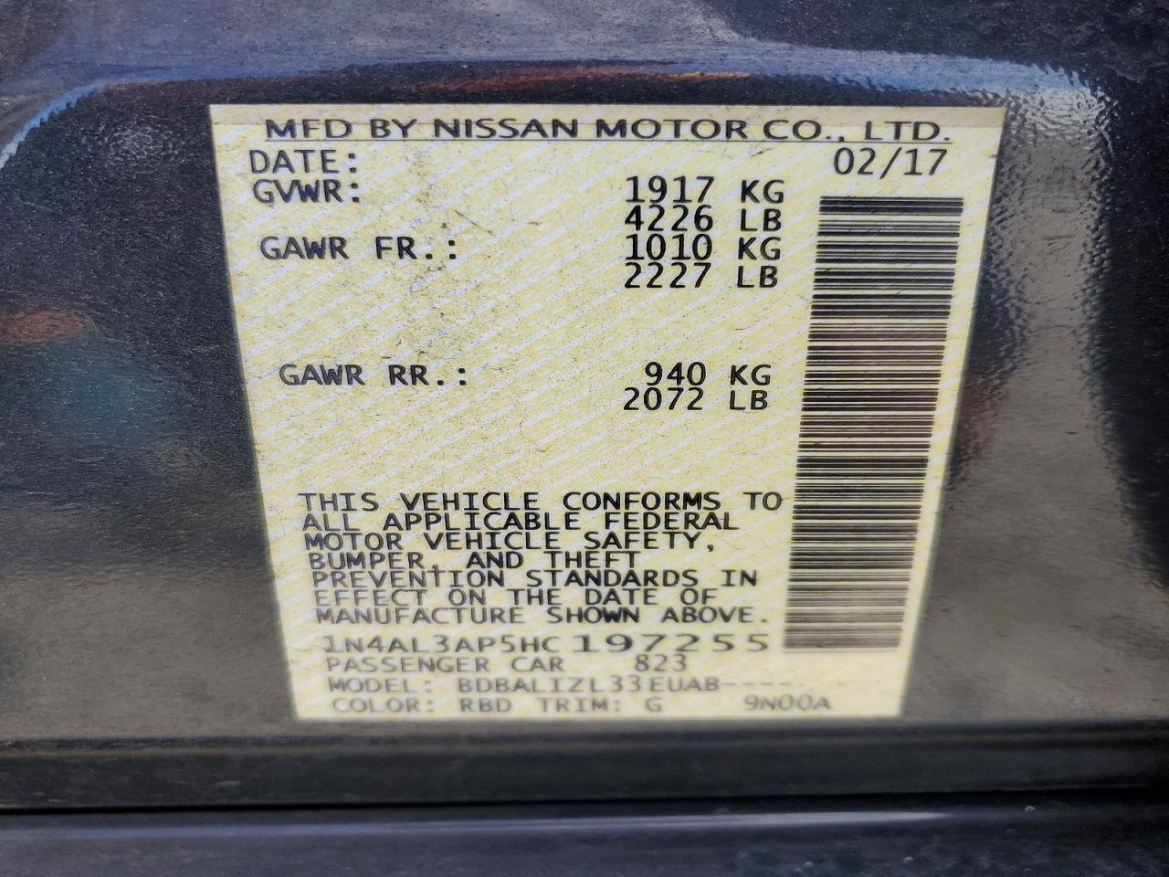 2017 NISSAN ALTIMA 2.5 photo 12