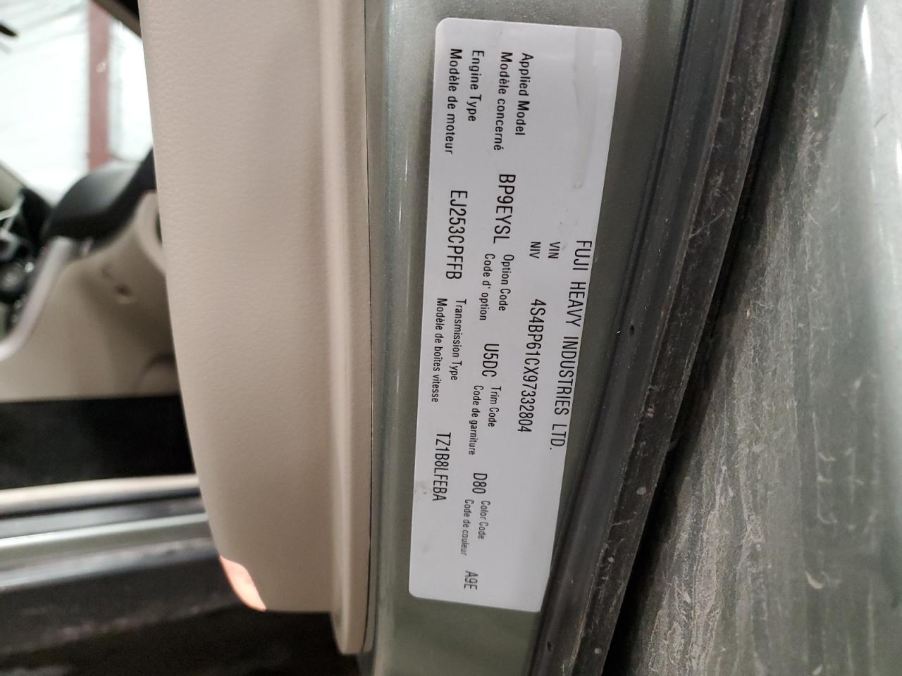 2009 SUBARU OUTBACK 2.5I photo 14