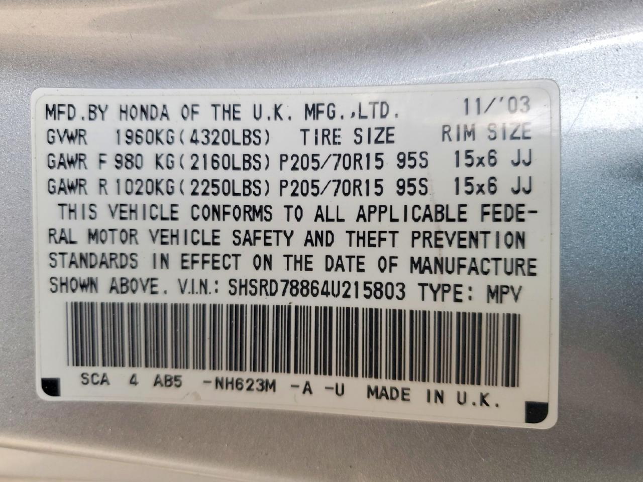 2004 HONDA CR-V EX photo 13