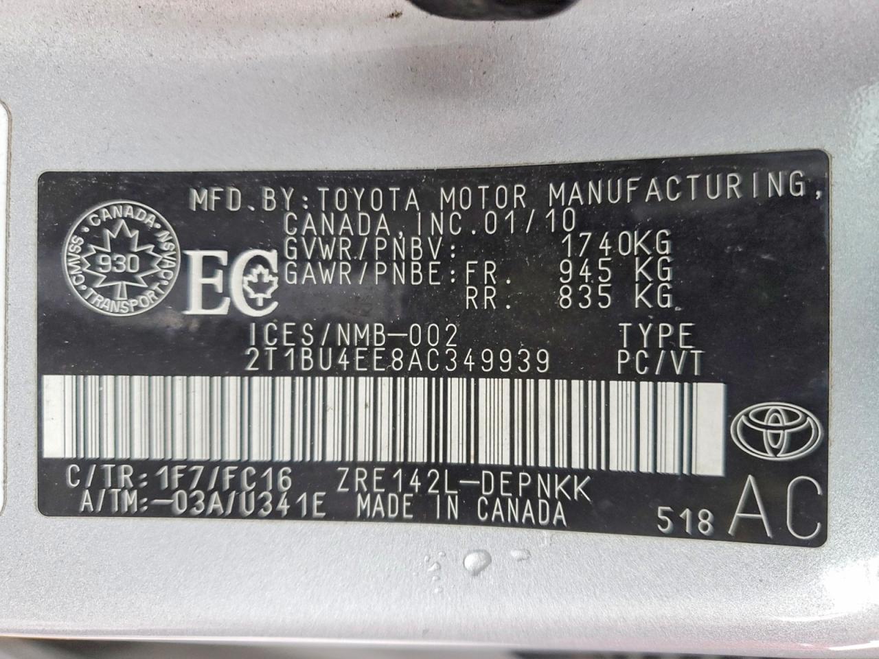 2010 TOYOTA COROLLA BASE photo 12