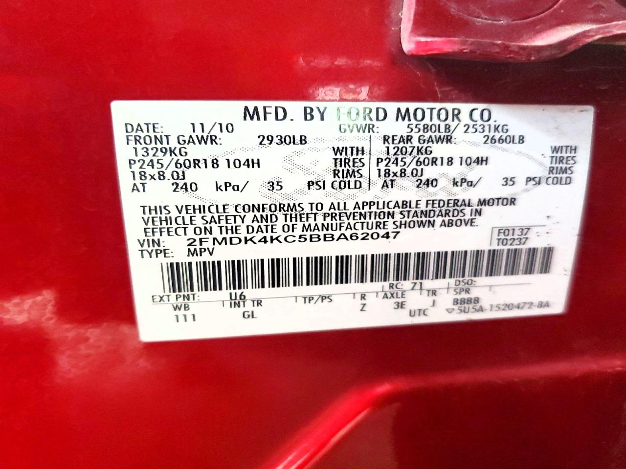2011 FORD EDGE LIMITED photo 12