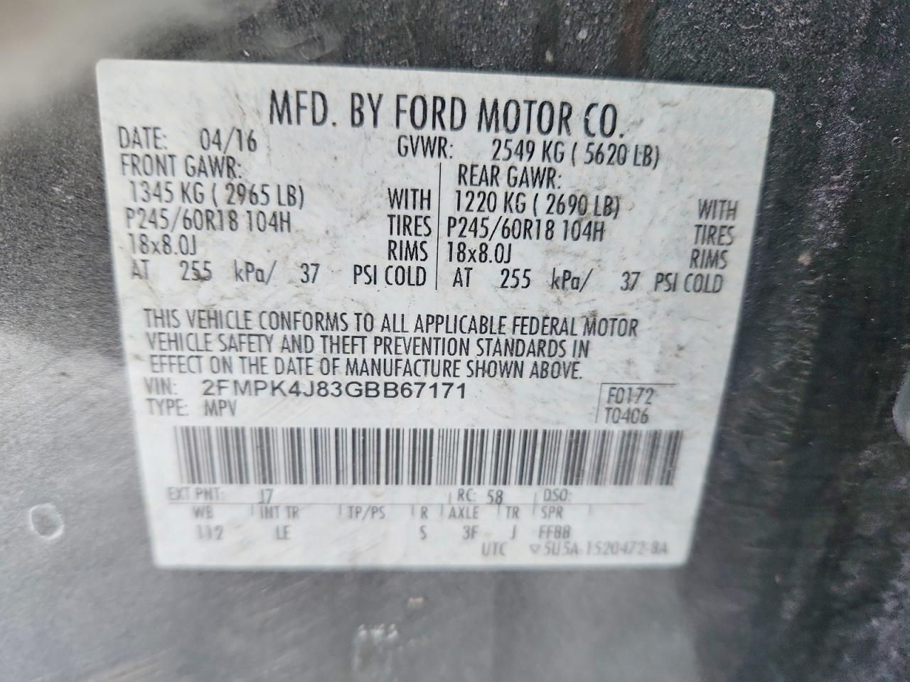 2016 FORD EDGE SEL photo 14