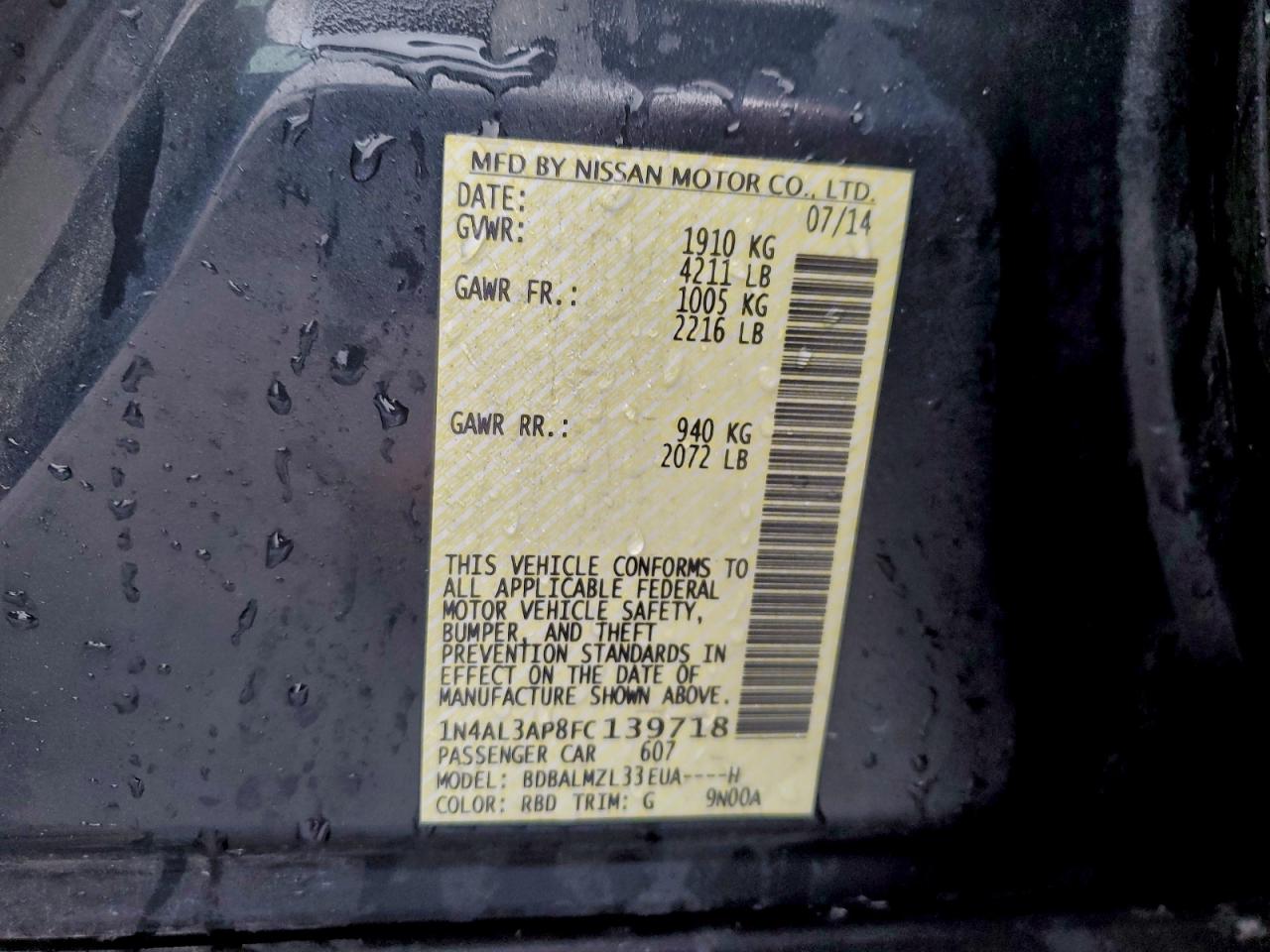 2015 NISSAN ALTIMA 2.5 photo 13