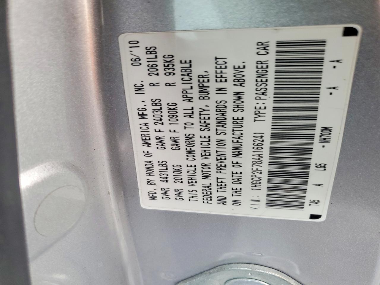 2010 HONDA ACCORD EX photo 12