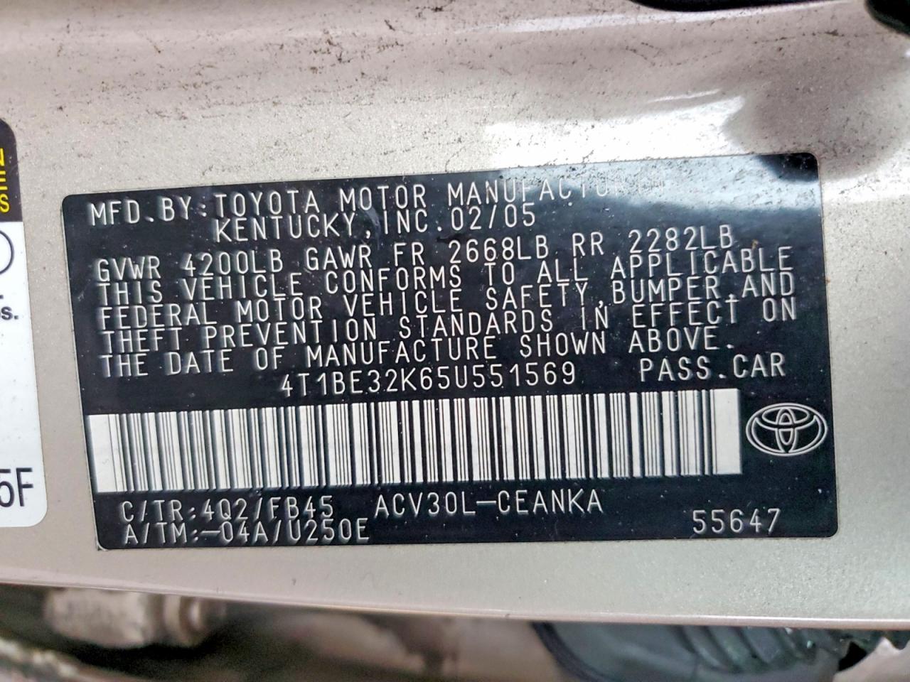 2005 TOYOTA CAMRY LE photo 12