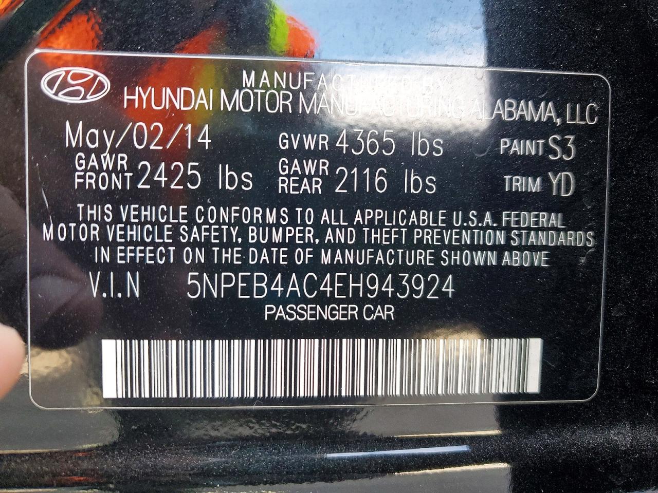 2014 HYUNDAI SONATA GLS photo 12