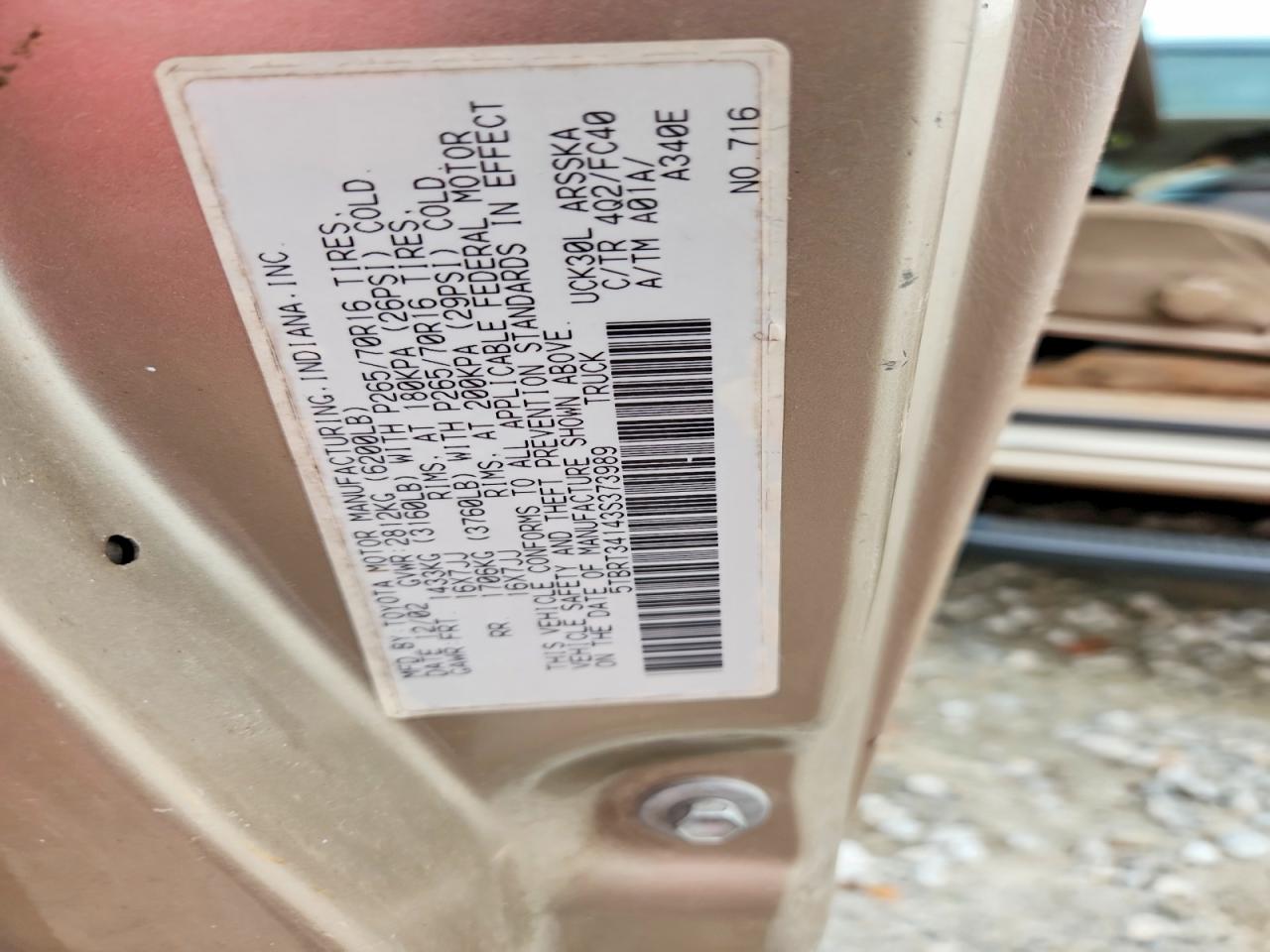 2003 TOYOTA TUNDRA ACCESS CAB SR5 photo 12
