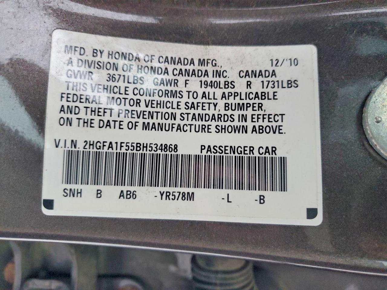 2011 HONDA CIVIC LX photo 13