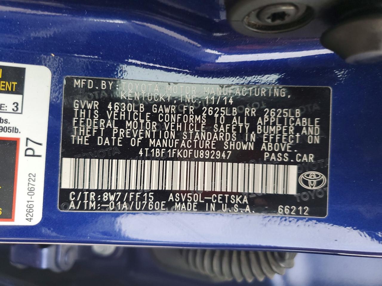 2015 TOYOTA CAMRY LE photo 13