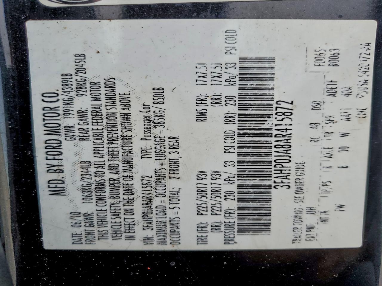 2010 FORD FUSION SEL photo 12