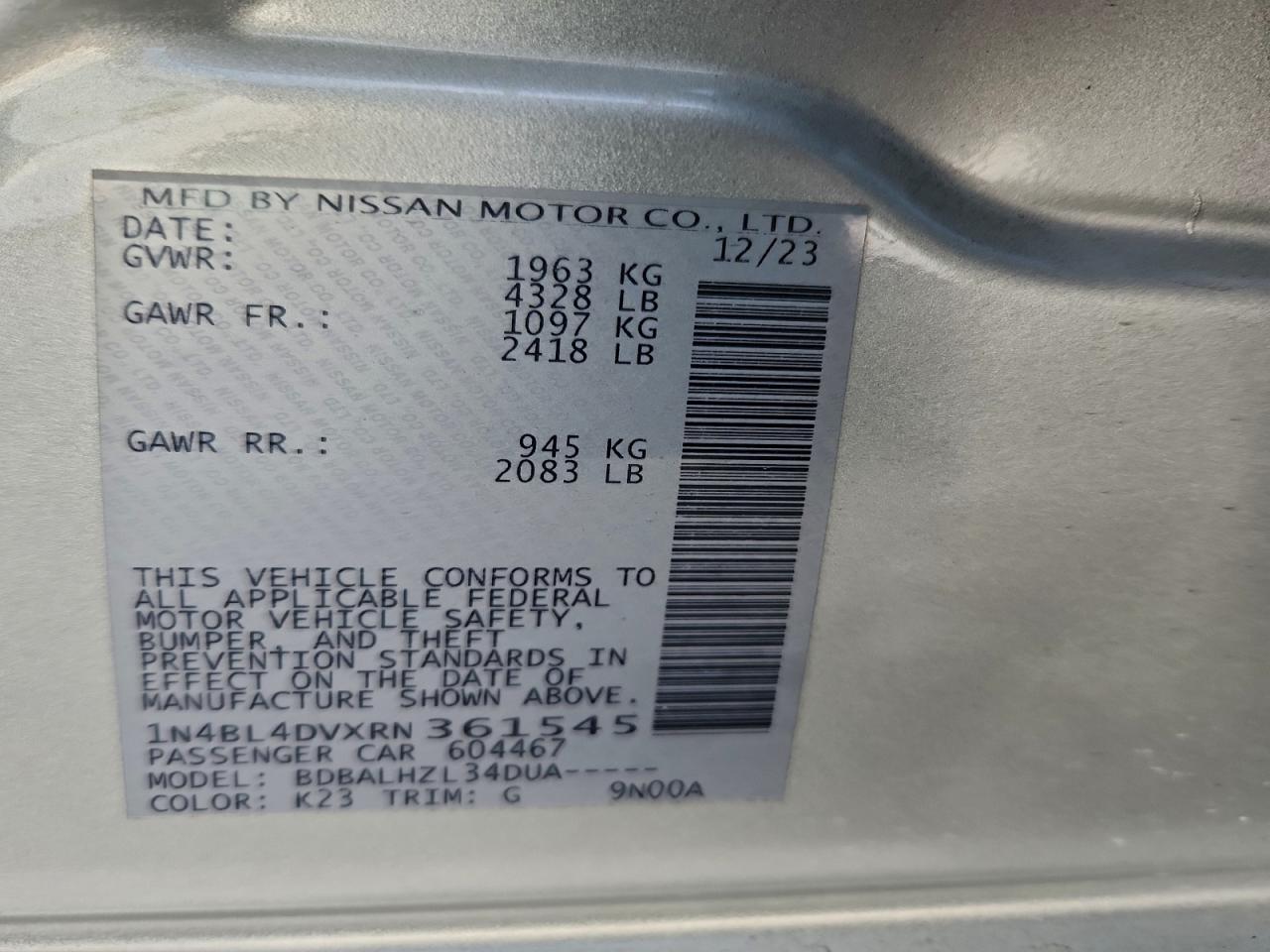 2024 NISSAN ALTIMA SV photo 13