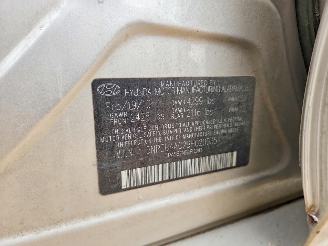 2011 HYUNDAI SONATA GLS photo 12