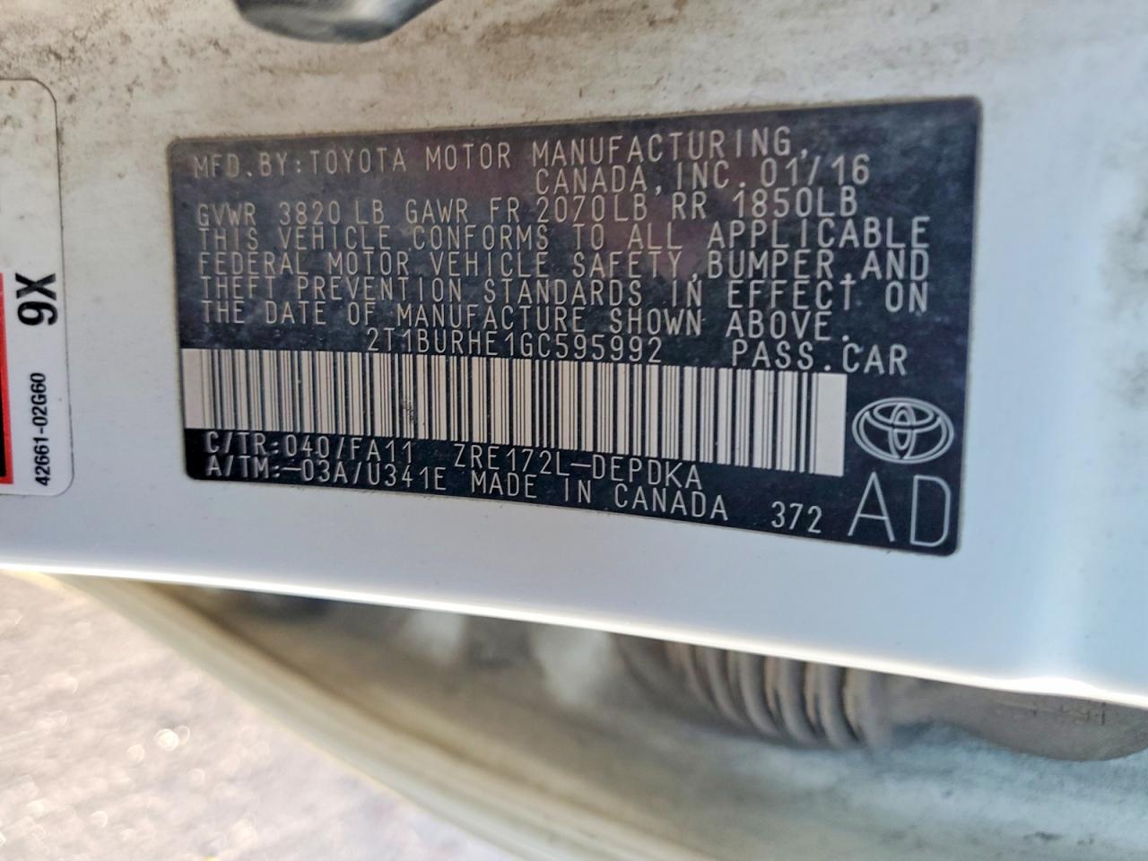 2016 TOYOTA COROLLA L photo 12