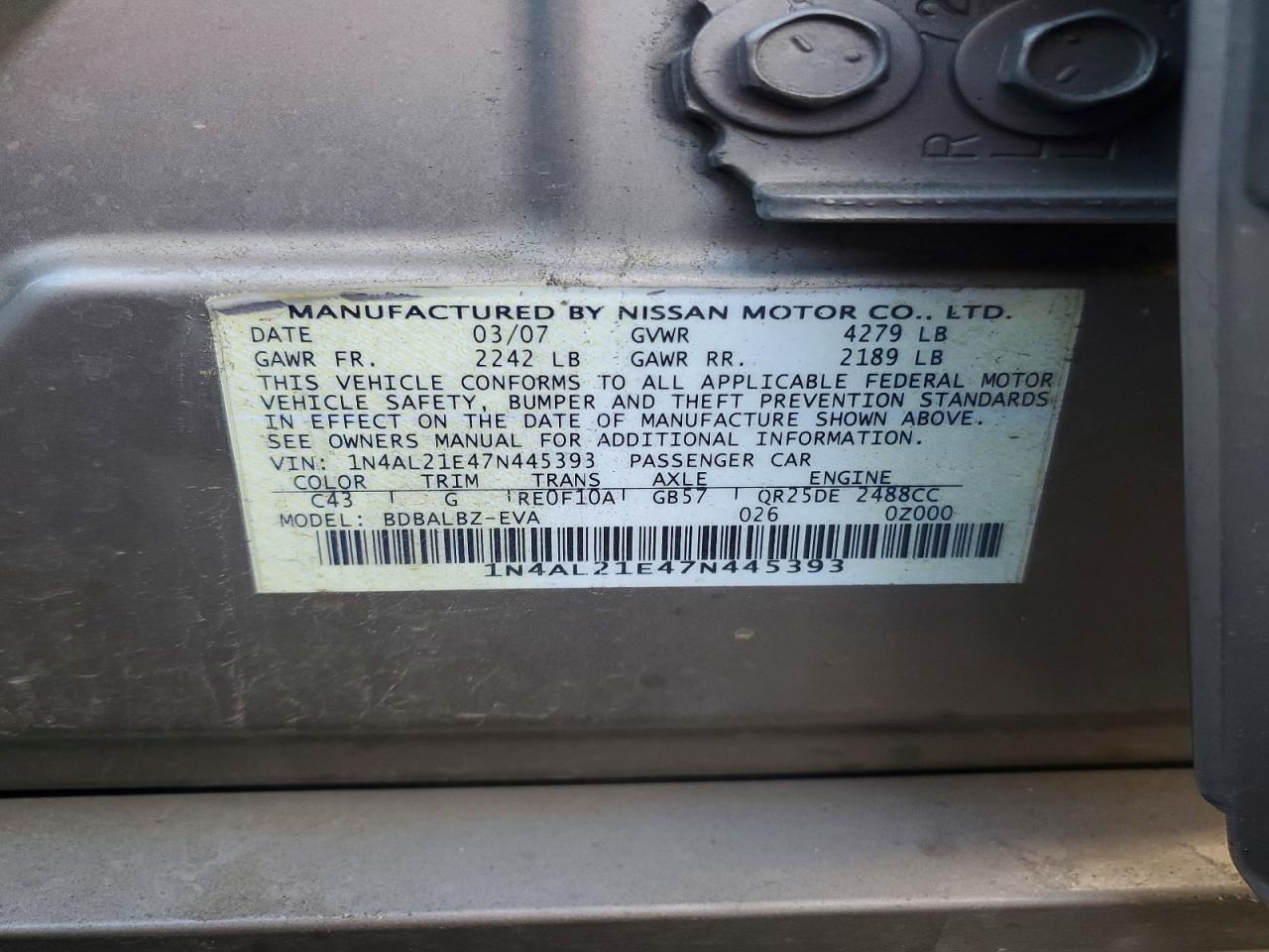 2007 NISSAN ALTIMA 2.5 photo 12