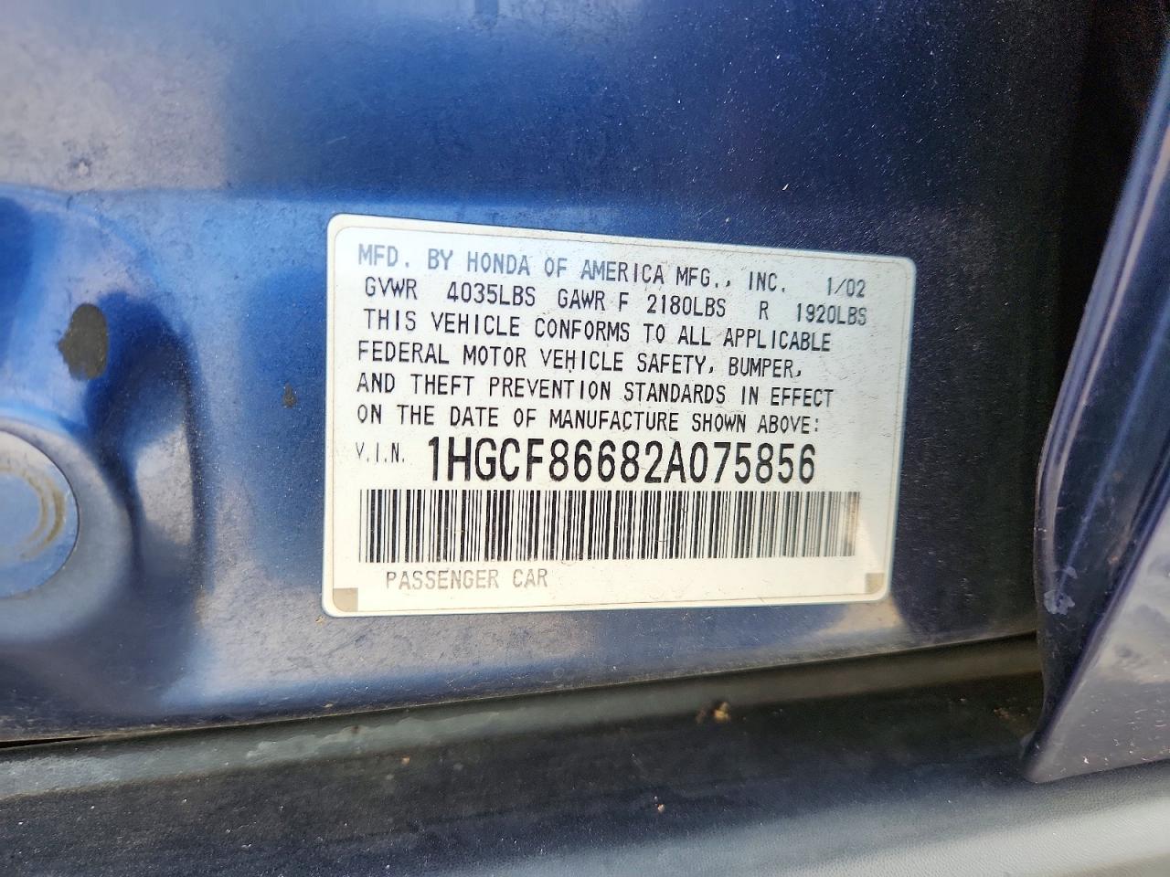 2002 HONDA ACCORD VALUE photo 12