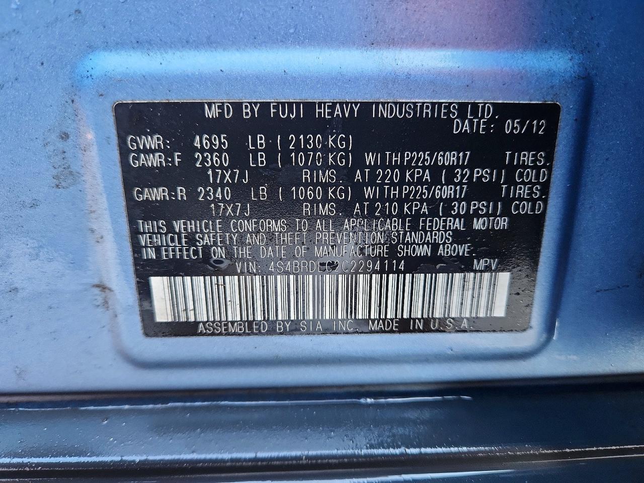 2012 SUBARU OUTBACK 3.6R LIMITED photo 13