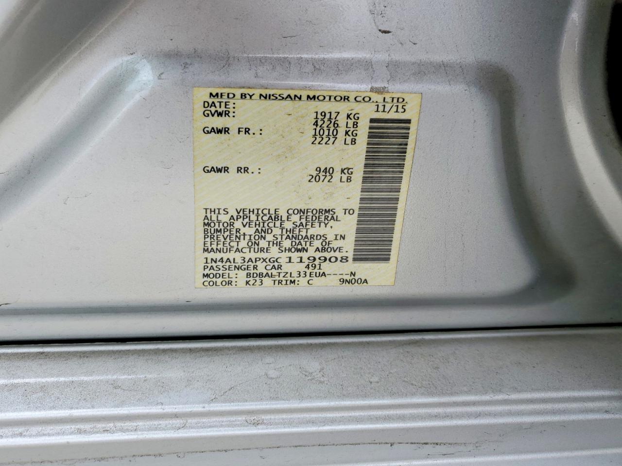 2016 NISSAN ALTIMA 2.5 photo 12