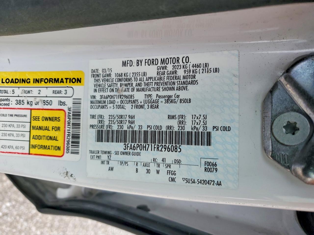 2015 FORD FUSION SE photo 13