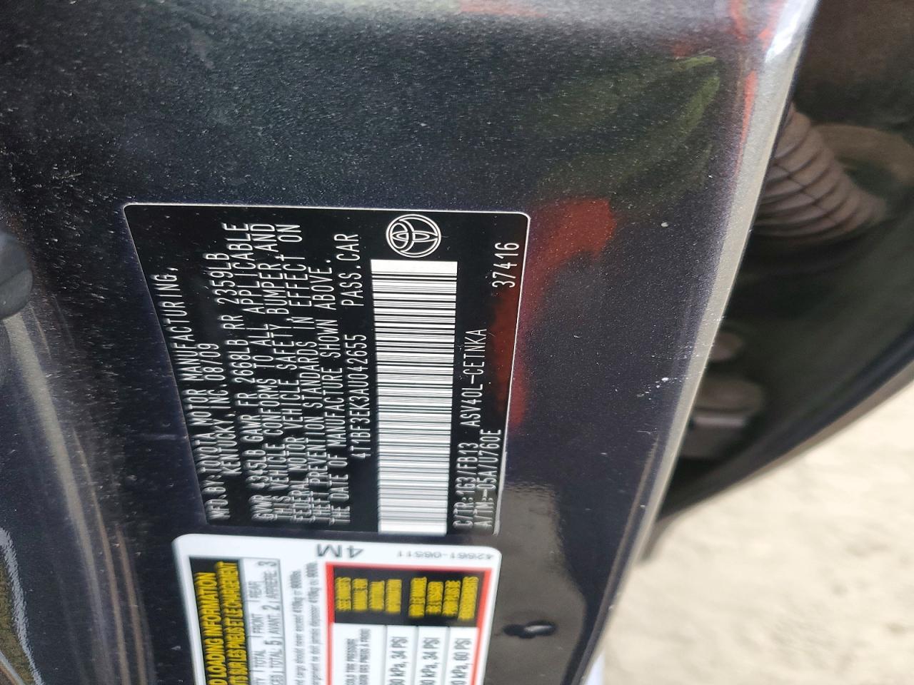 2010 TOYOTA CAMRY BASE photo 12