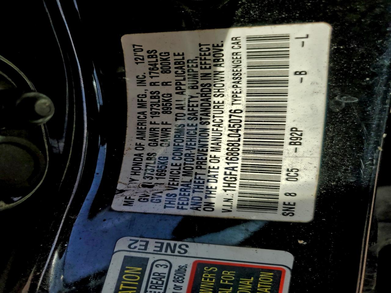 2008 HONDA CIVIC EX photo 12