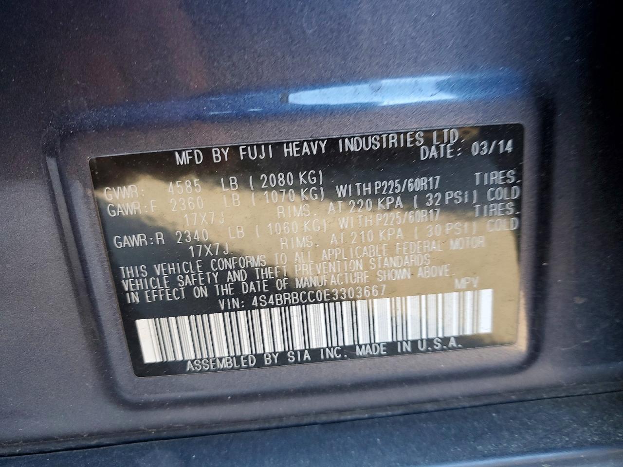 2014 SUBARU OUTBACK 2.5I PREMIUM photo 12