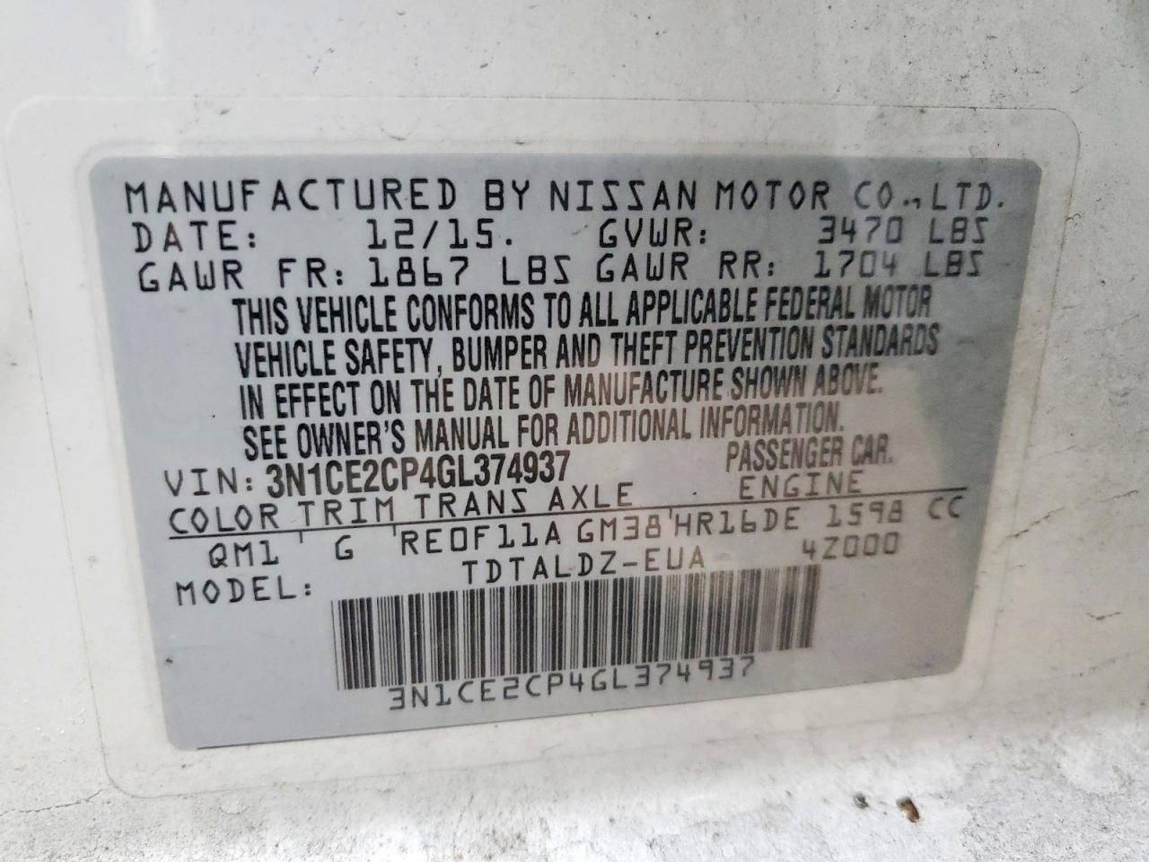 2016 NISSAN VERSA NOTE S photo 13