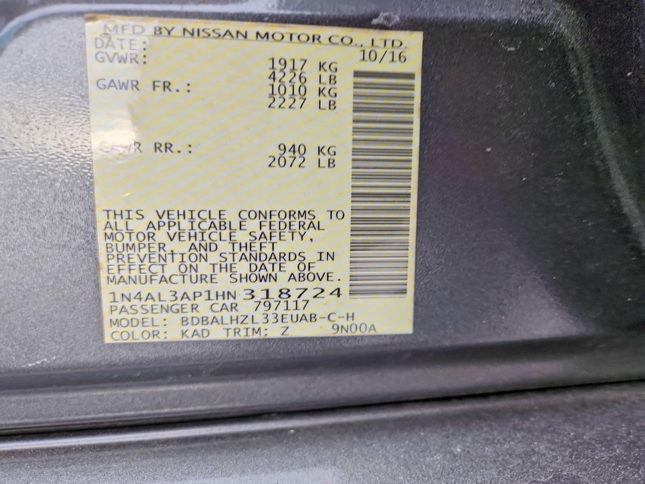 2017 NISSAN ALTIMA 2.5 photo 12