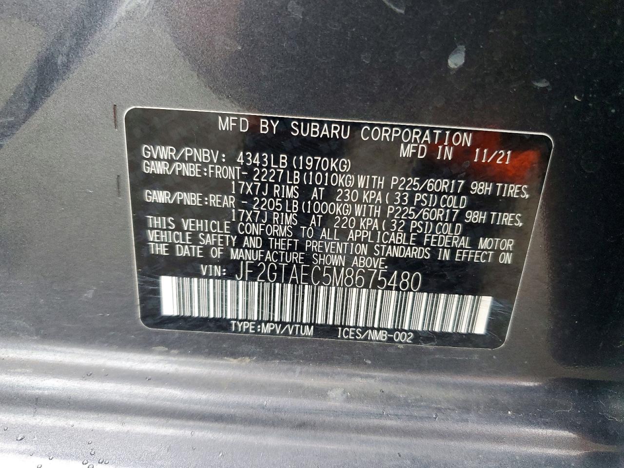 2021 SUBARU CROSSTREK PREMIUM photo 13