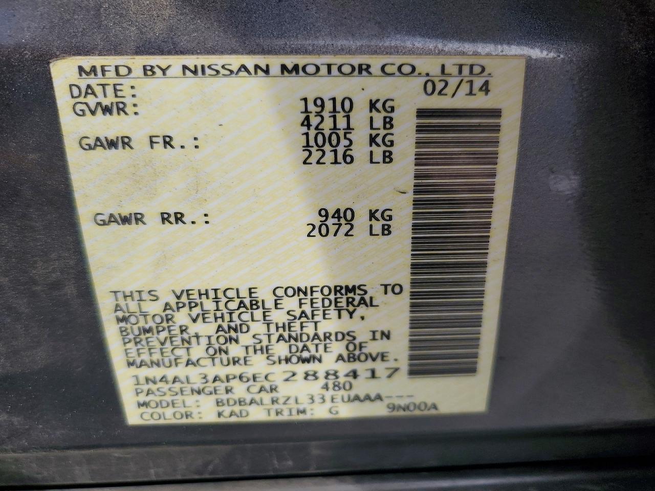 2014 NISSAN ALTIMA 2.5 photo 12