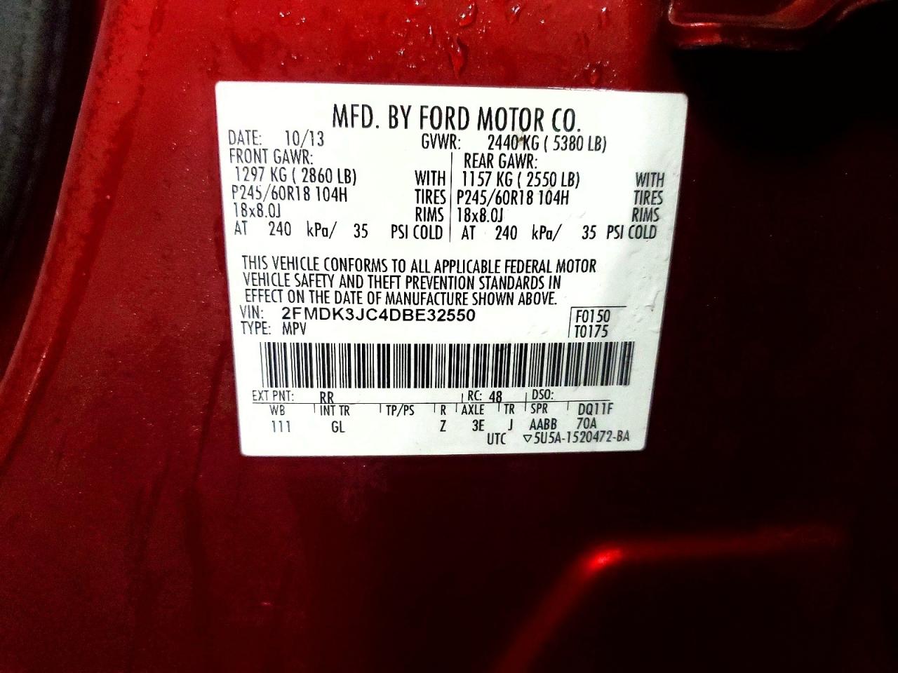 2013 FORD EDGE SEL photo 13