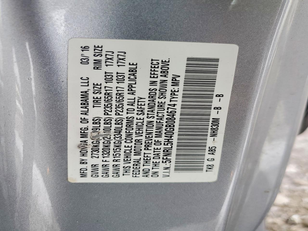 2016 HONDA ODYSSEY EX photo 13
