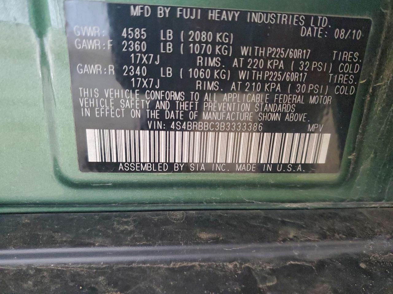 2011 SUBARU OUTBACK 2.5I PREMIUM photo 13