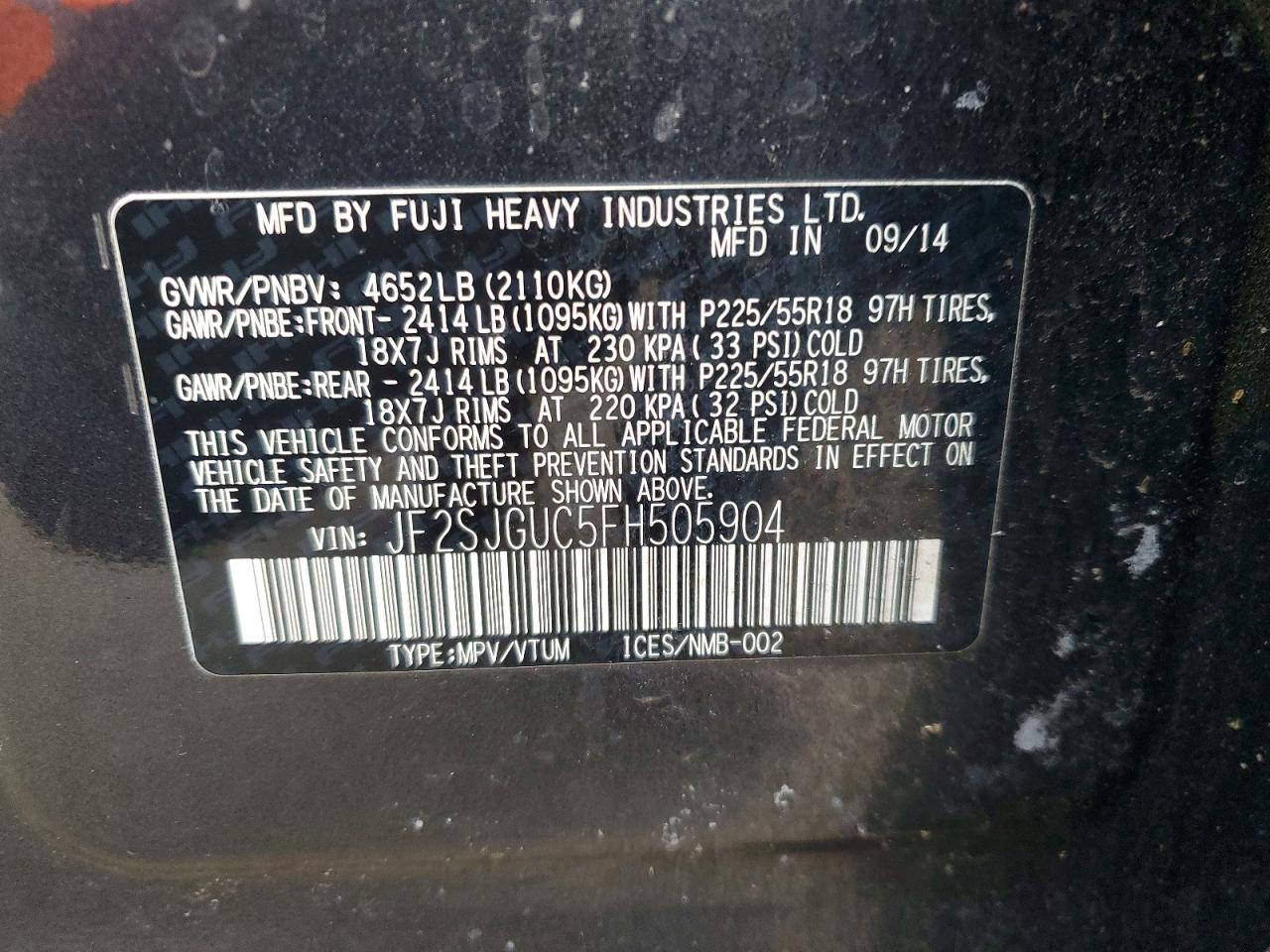2015 SUBARU FORESTER 2.0XT TOURING photo 13
