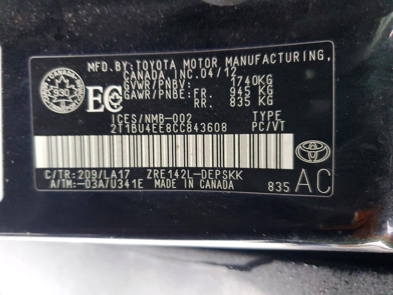2012 TOYOTA COROLLA BASE photo 13