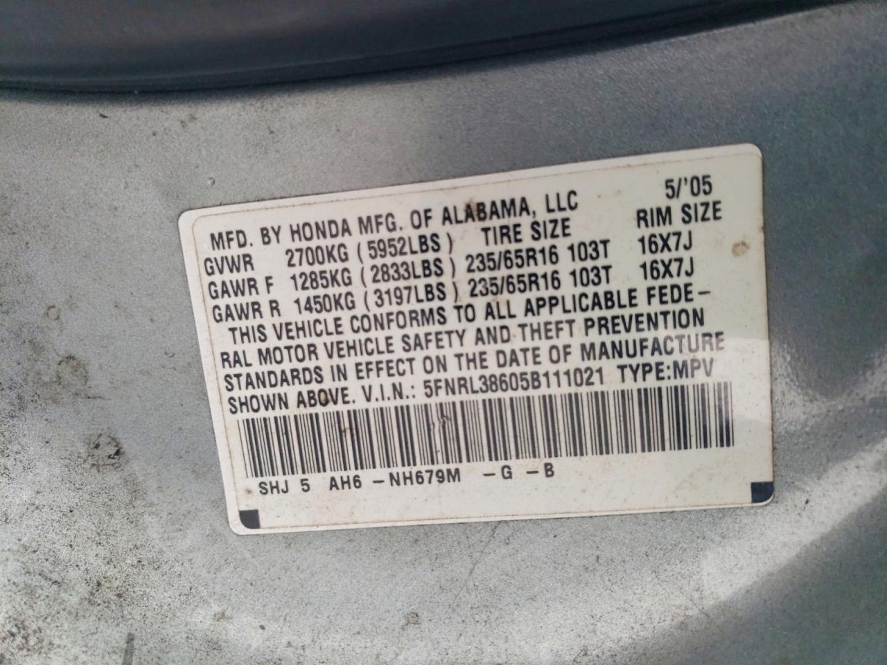 2005 HONDA ODYSSEY EXL photo 13