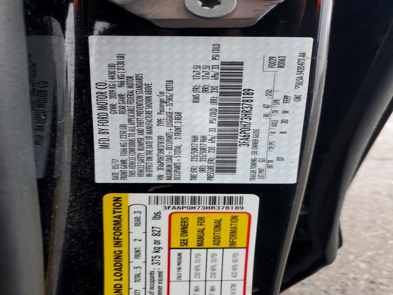 2017 FORD FUSION SE photo 12