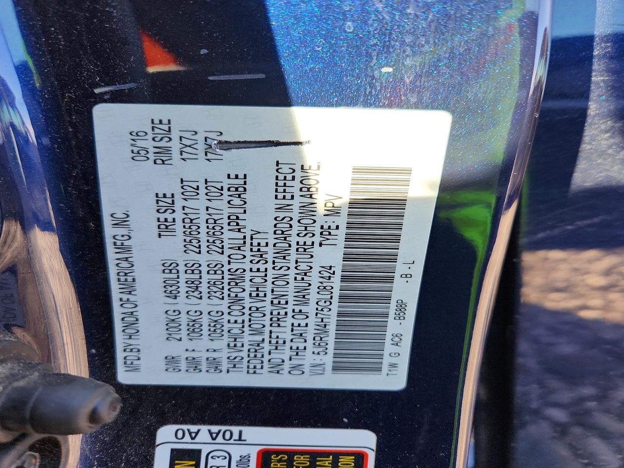 2016 HONDA CR-V EXL photo 13