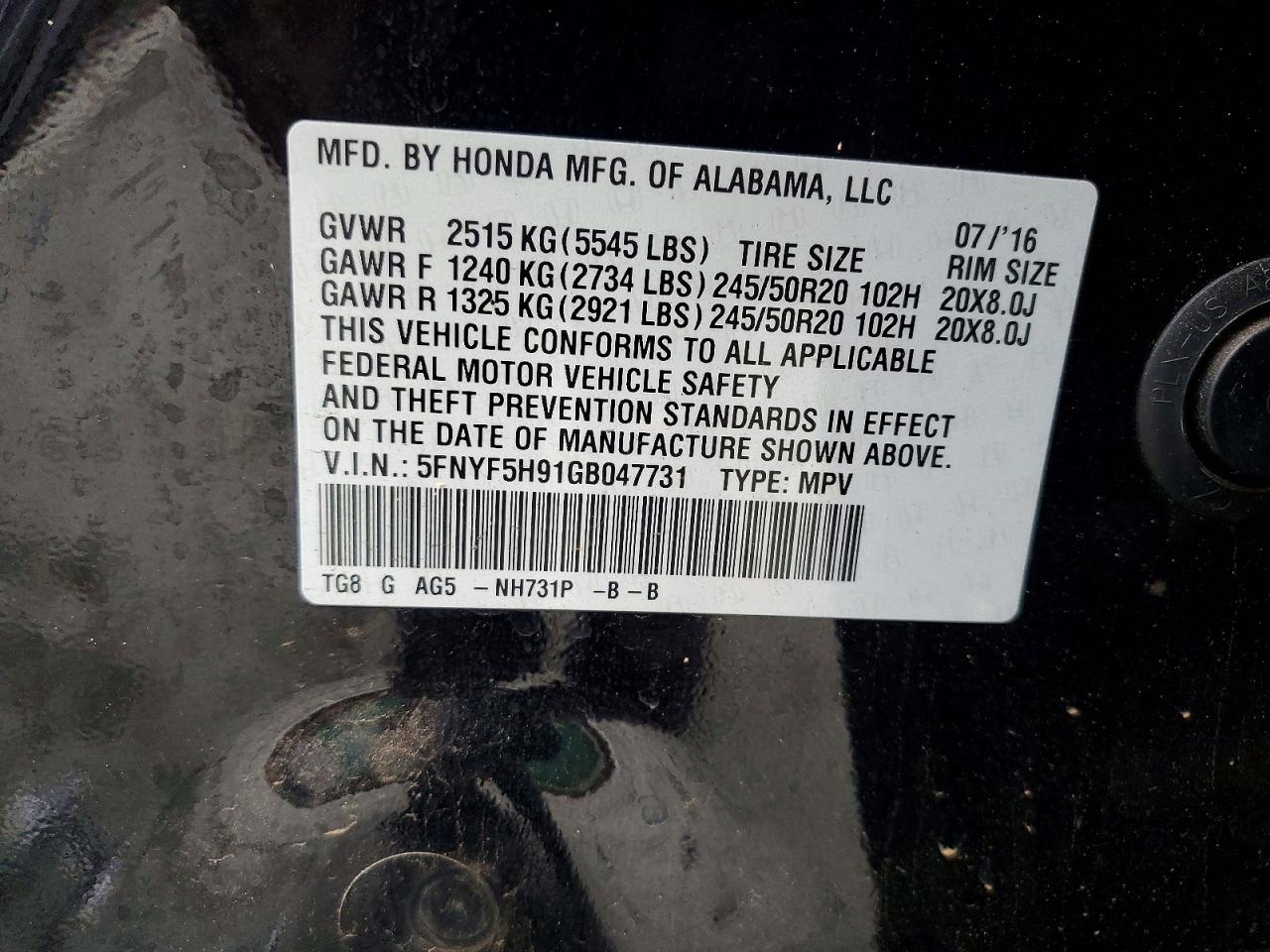 2016 HONDA PILOT TOURING photo 40