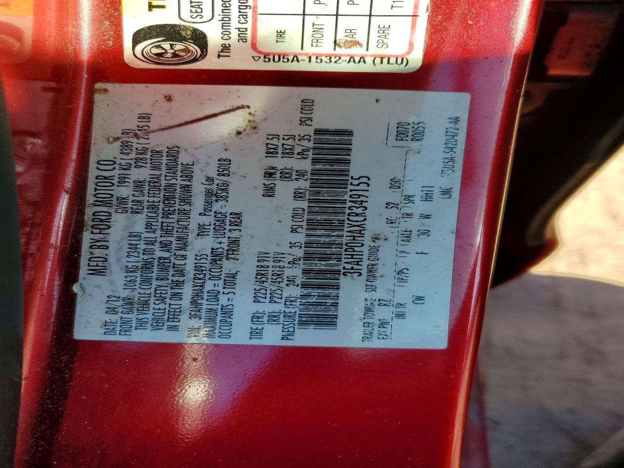 2012 FORD FUSION SE photo 12